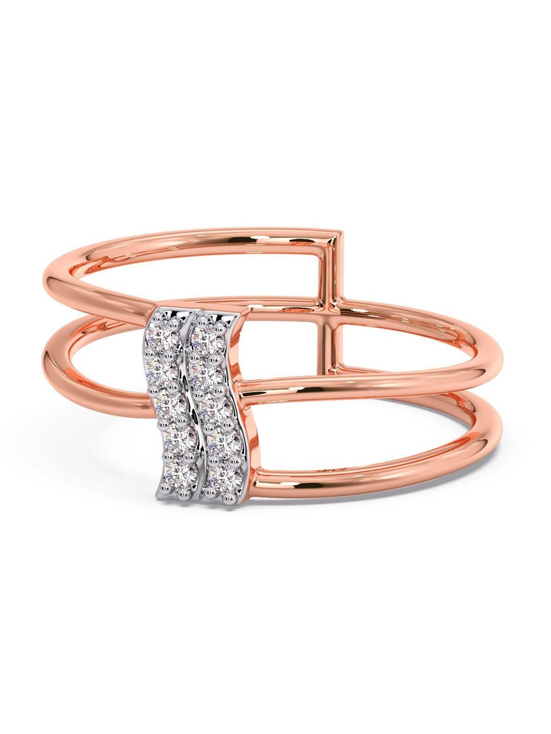 

CANDERE A KALYAN JEWELLERS COMPANY CZ Studded 14KT Rose Gold Finger Ring-1.97gm