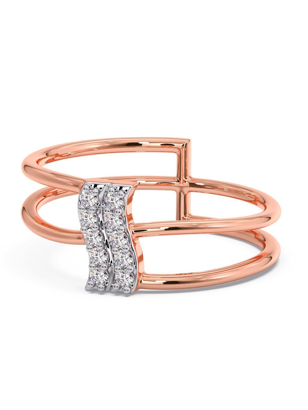 

CANDERE A KALYAN JEWELLERS COMPANY CZ Studded 14KT Rose Gold Ring-1.83 gm