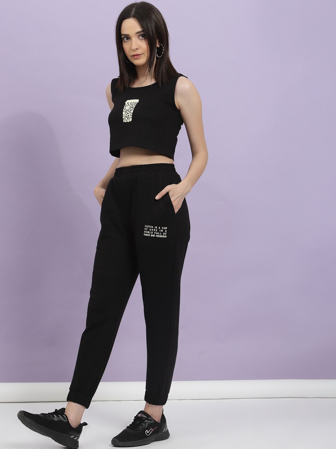 

Rigo Printed Terry Top with Trousers Co-ord Set, Black