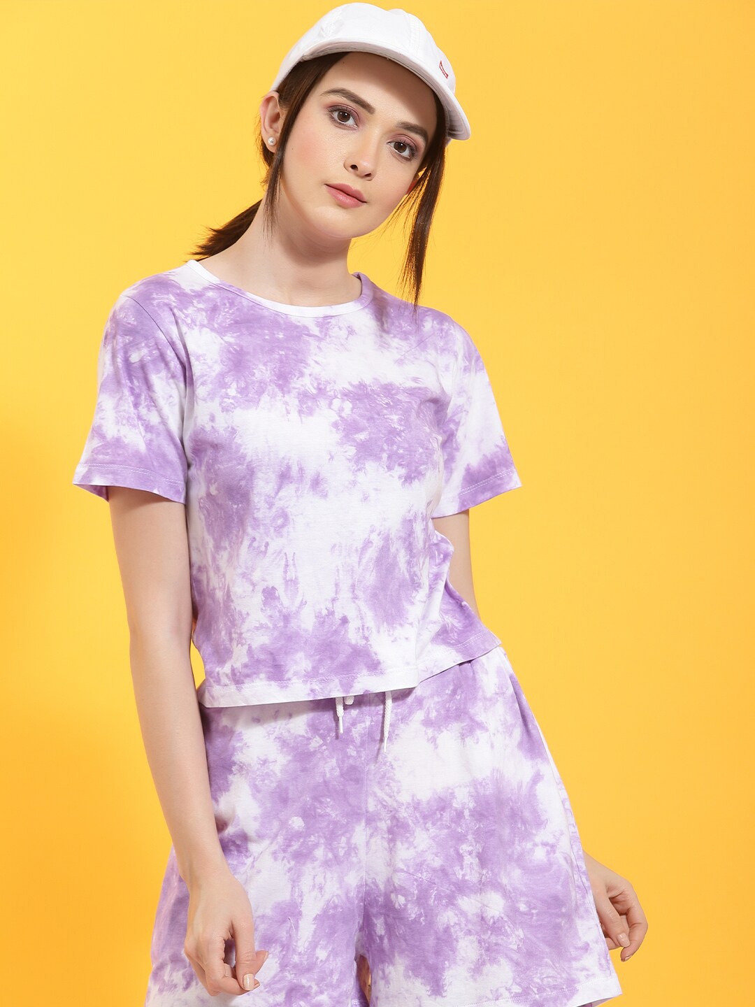 

Rigo Tie & Dye Pure Cotton T-Shirt With Shorts, Purple
