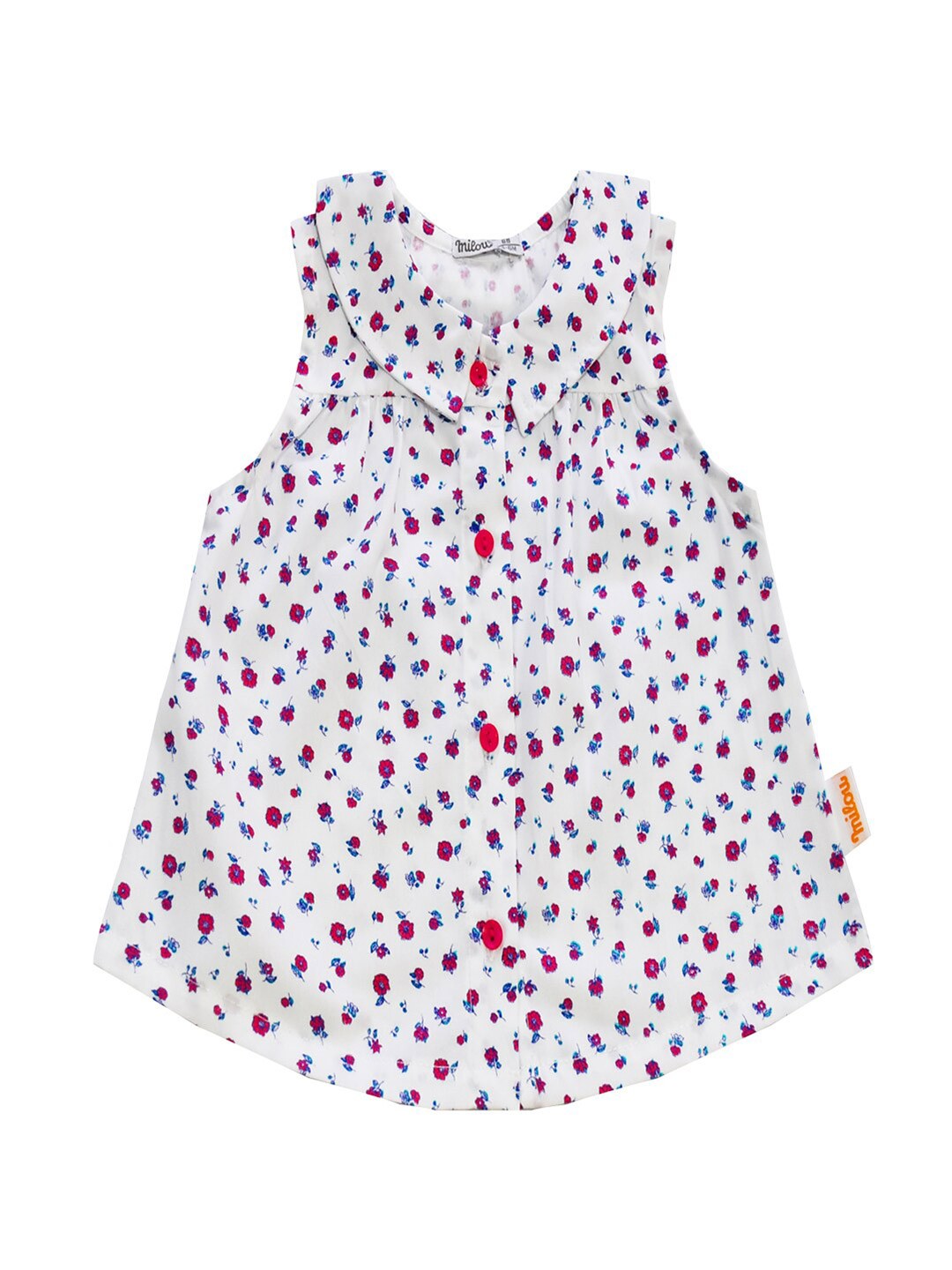 

milou Girls Floral Printed Shirt Collar Sleeveless Cotton A-Line Top, White