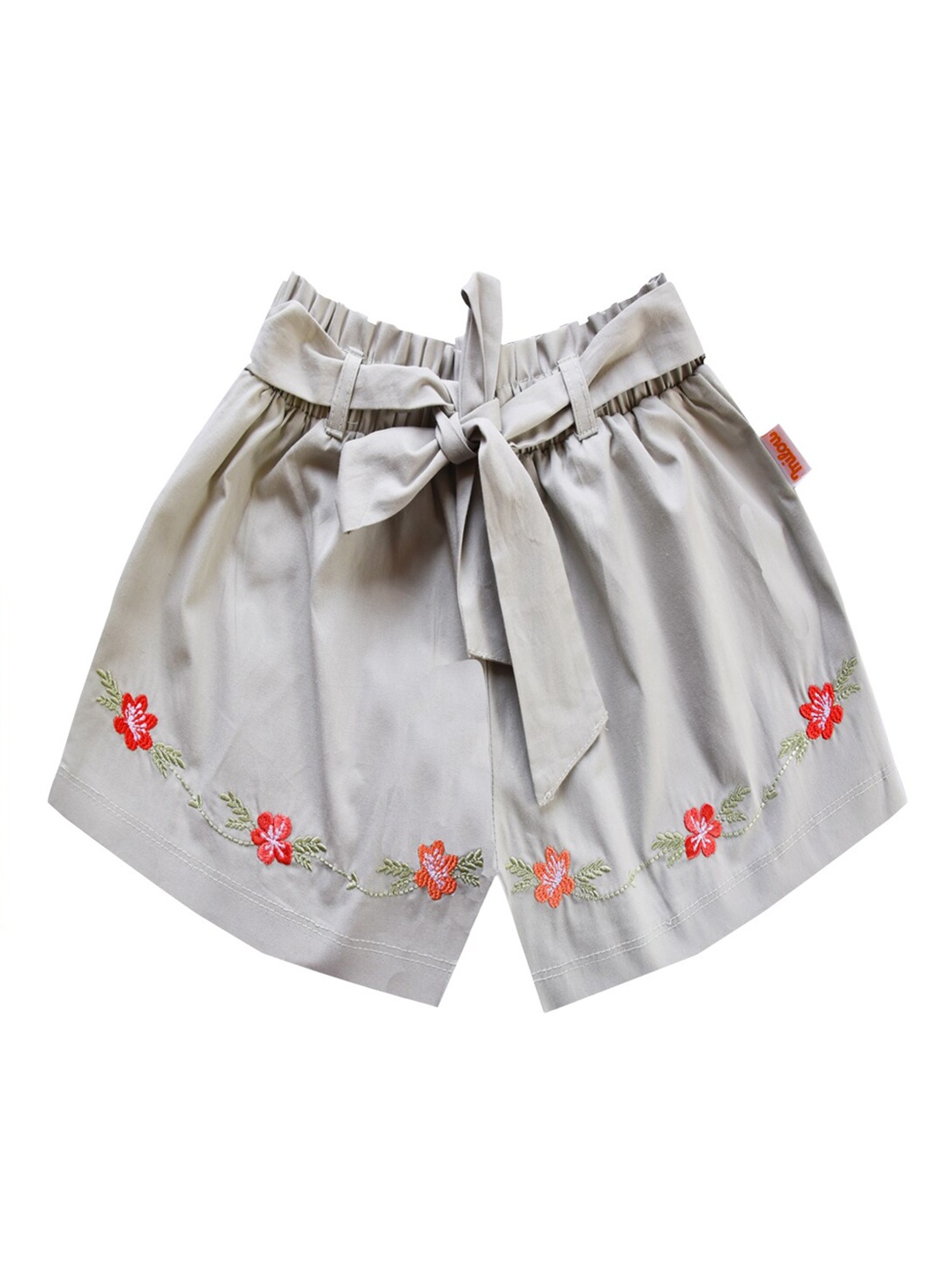 

milou Girls Floral Embroidered Mid-Rise Pure Cotton Shorts, Grey