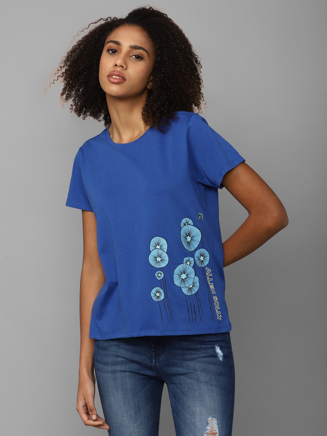 

Allen Solly Woman Floral Printed Pure Cotton T-Shirt, Blue