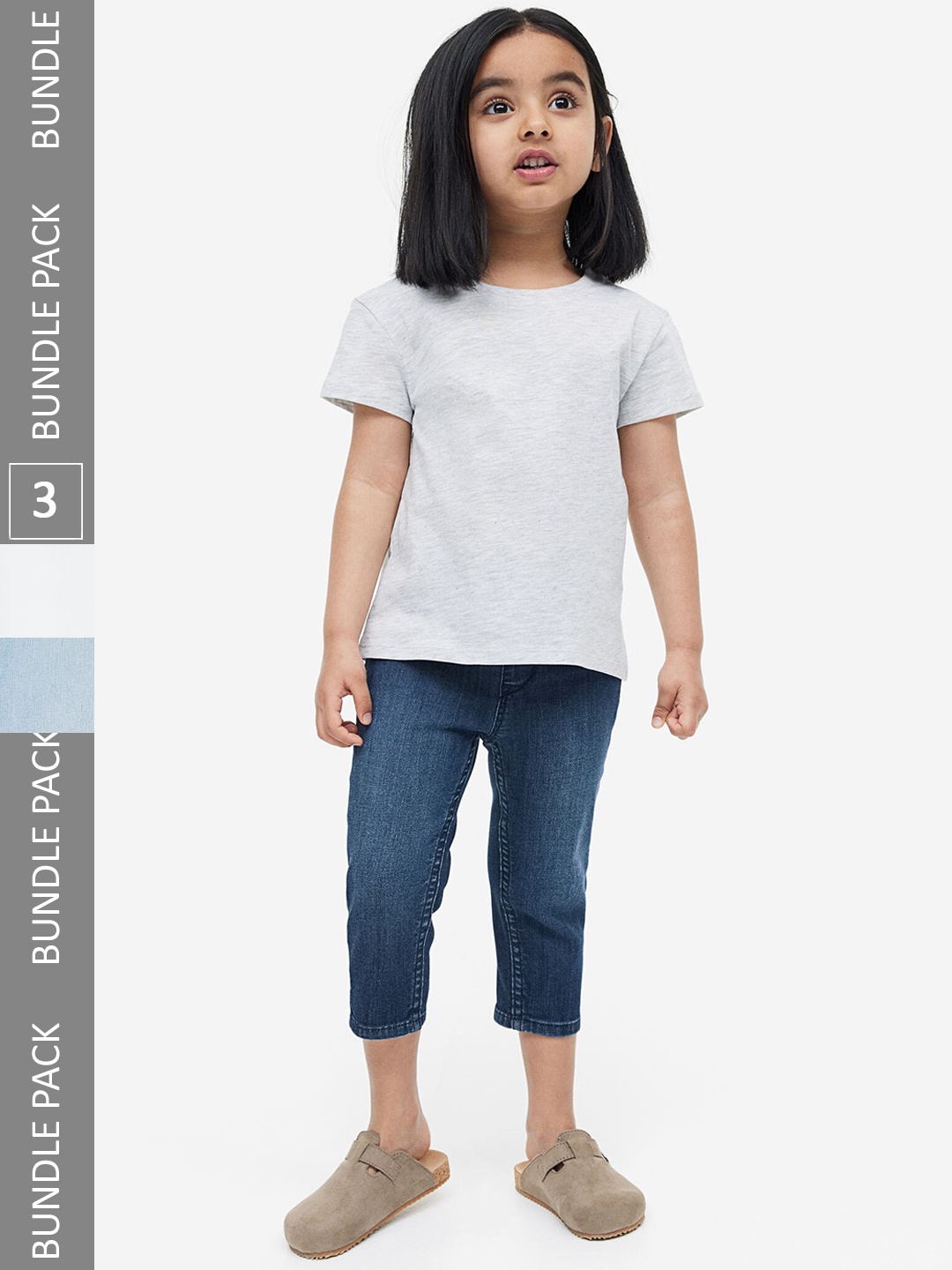 

H&M Girls 3-Pack Denim Jeggings, Blue