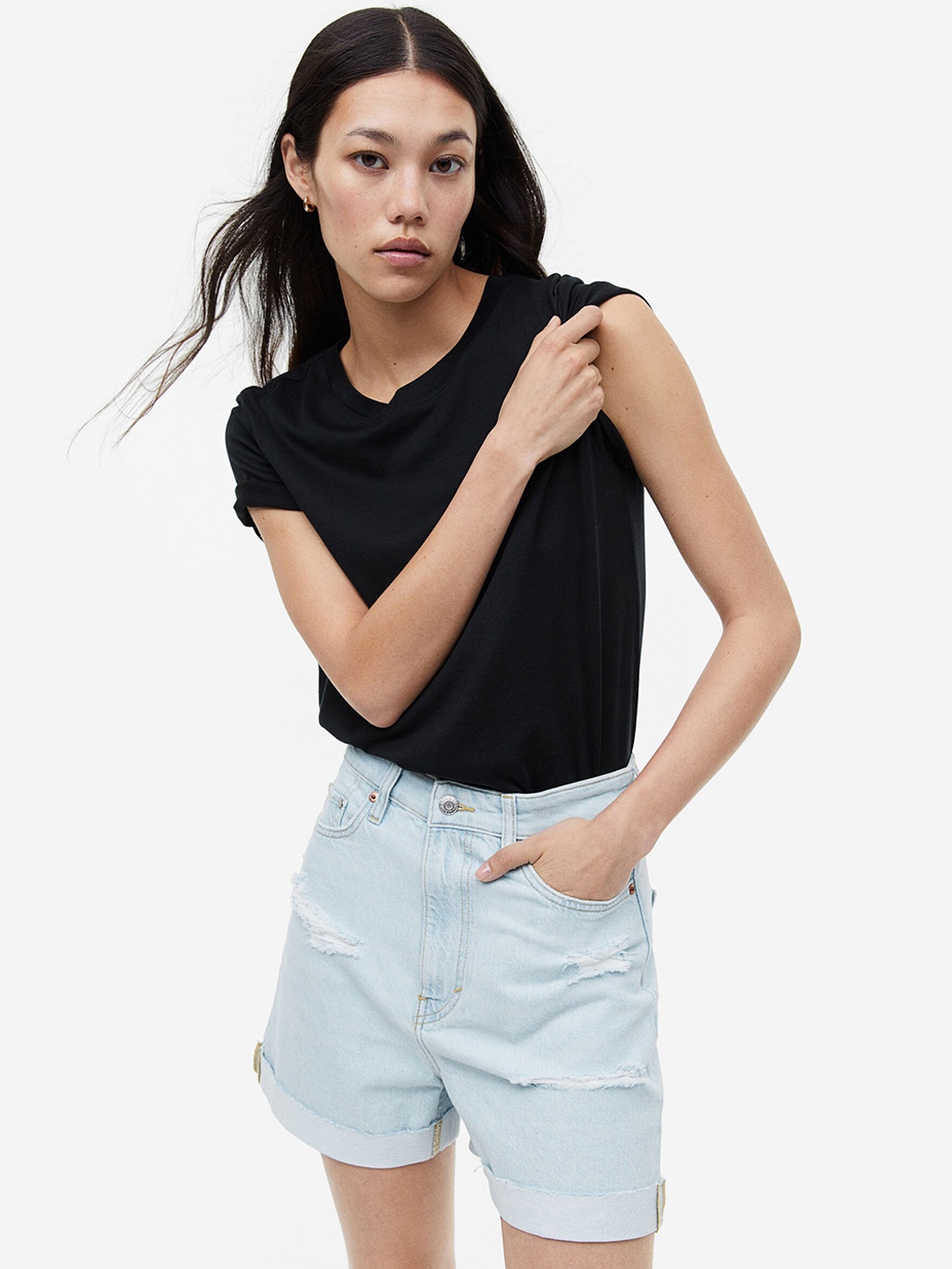 

H&M Mom Comfort Ultra High Denim Shorts, Blue