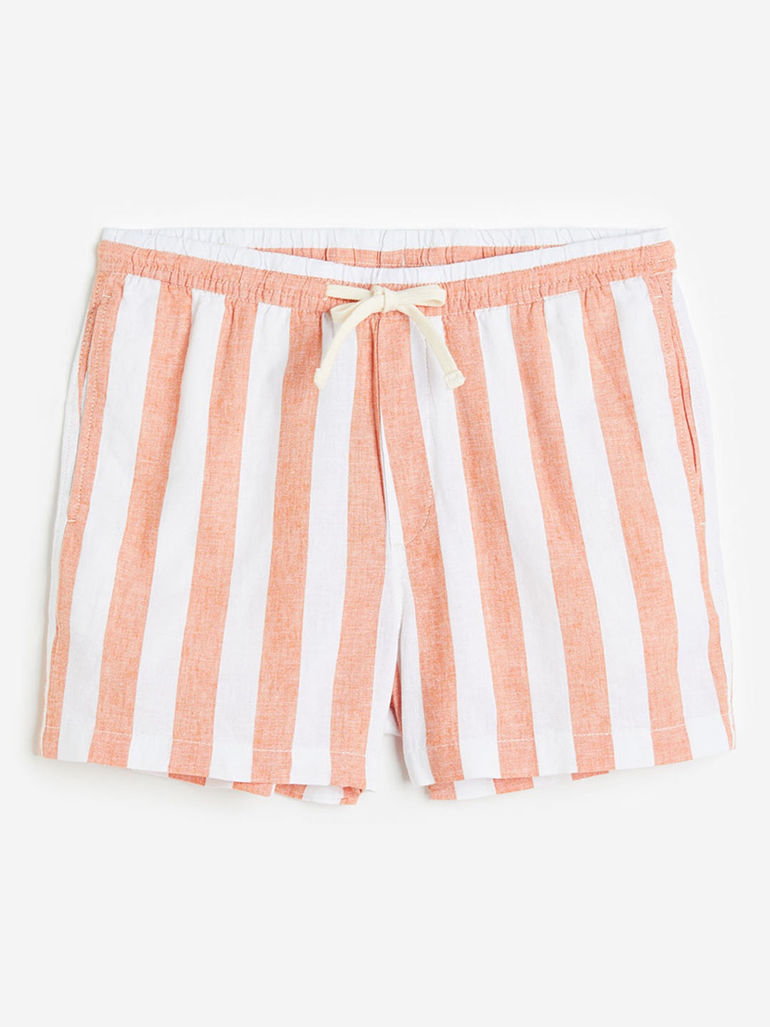 

H&M Men Regular Fit Linen-Blend Shorts, White