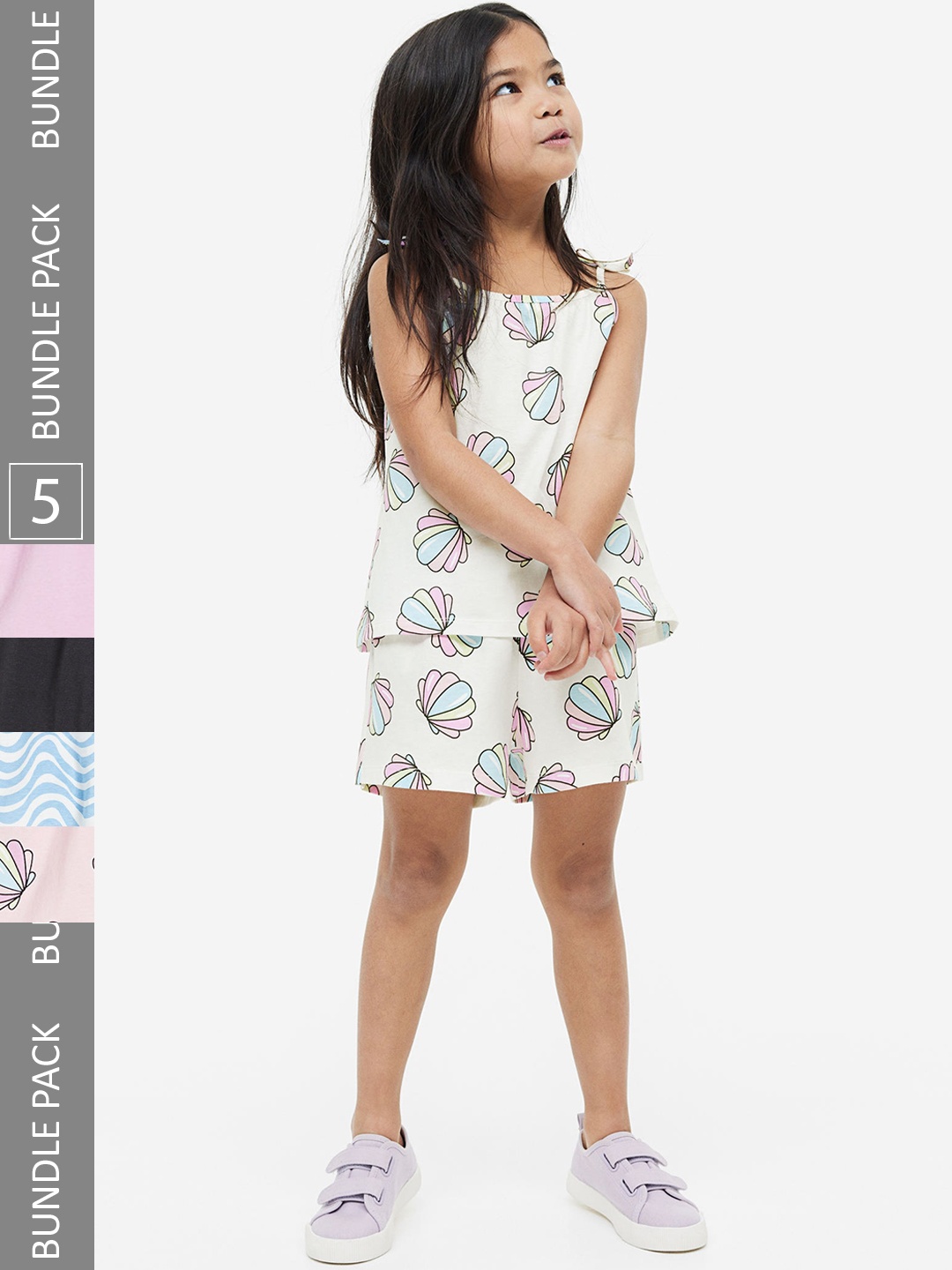 

H&M Girls 5-Pack Pure Cotton Pull-On Shorts, Blue