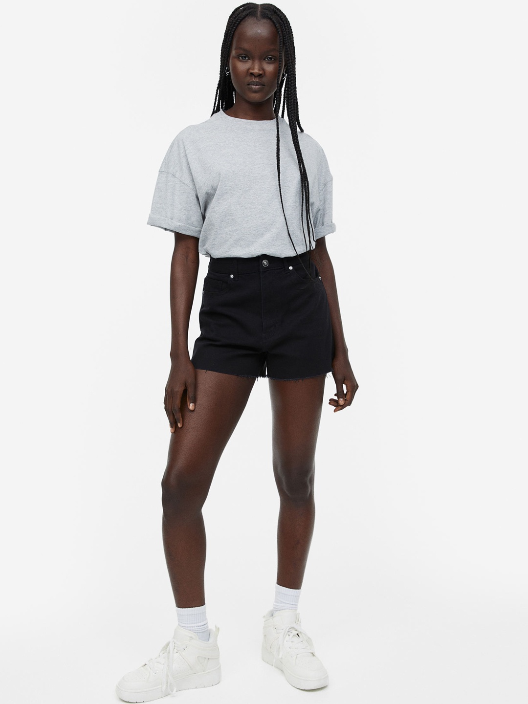 

H&M Women High-Waisted Twill Shorts, Black