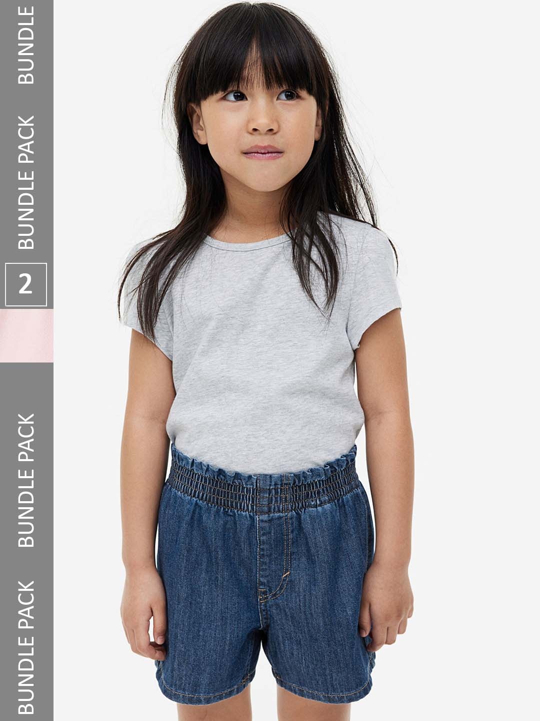 

H&M Girls 2-Pack Denim Paper Bag Shorts, Blue