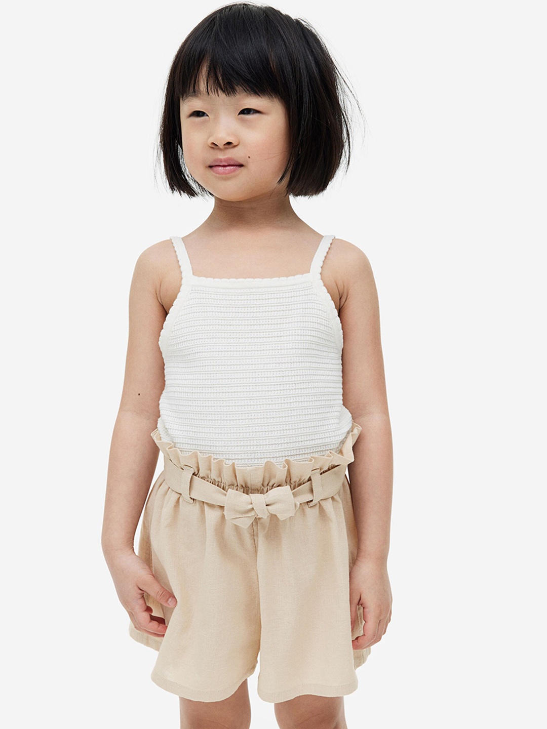 

H&M Girls Linen-Blend Shorts, Beige