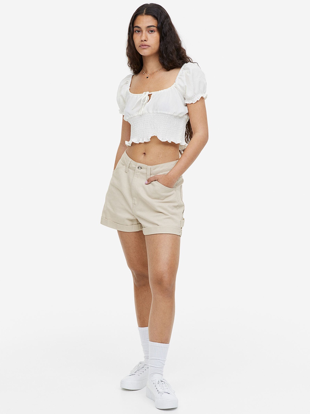 

H&M Women High-Waisted Cargo Shorts, Beige