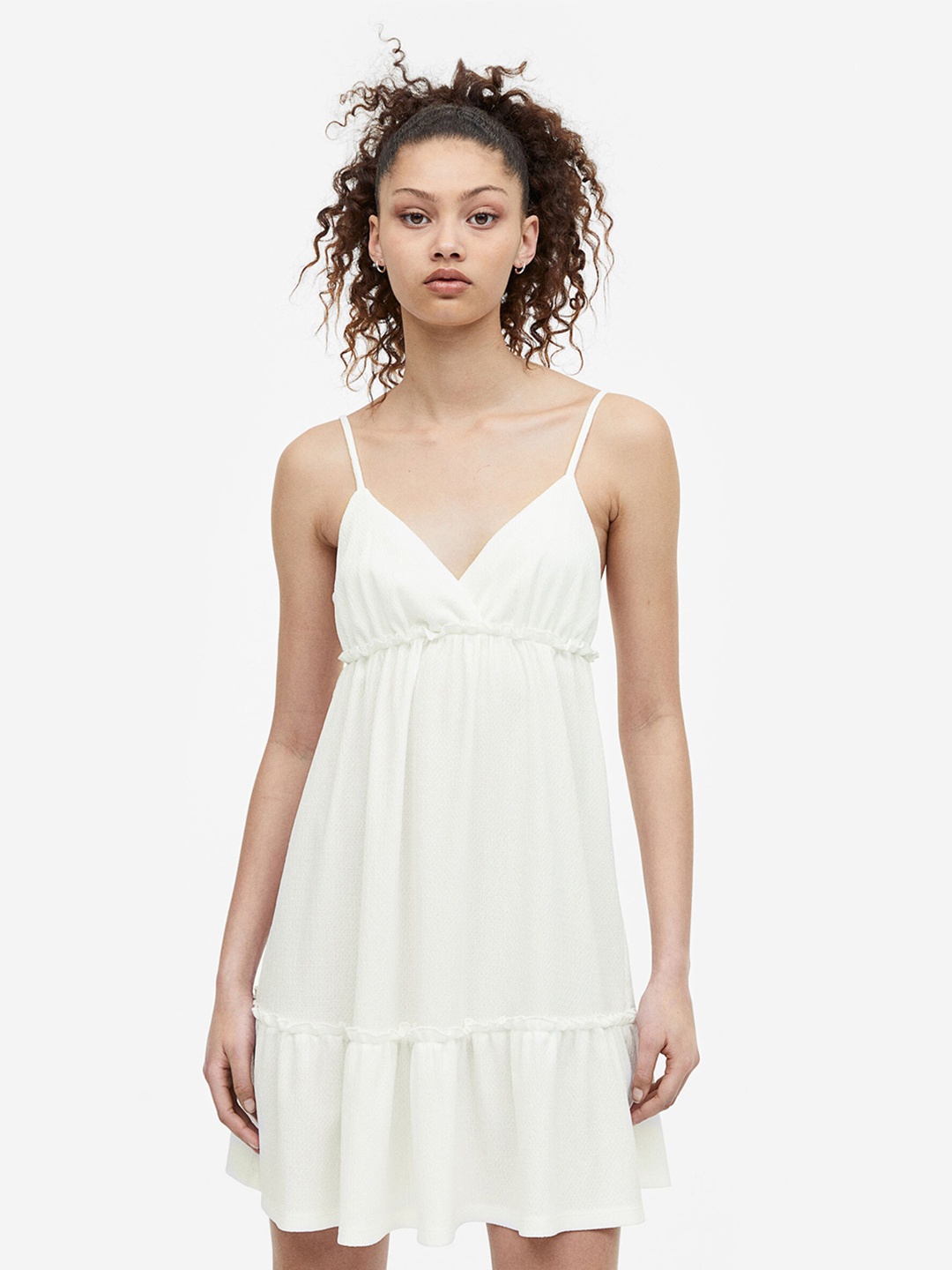 

H&M Frill-Trimmed Crepe Dress, White