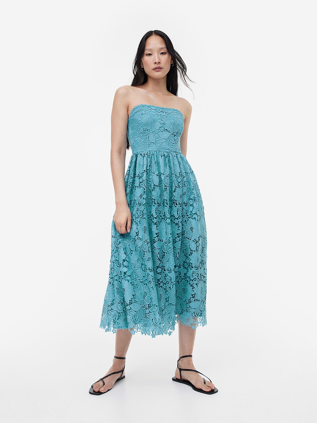 

H&M Lace Bandeau Dress, Turquoise blue