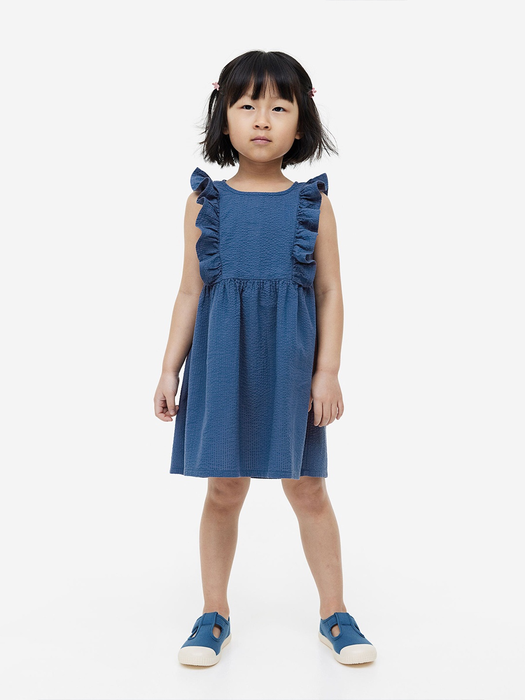 

H&M Girls Pure Cotton Seersucker Dress, Blue