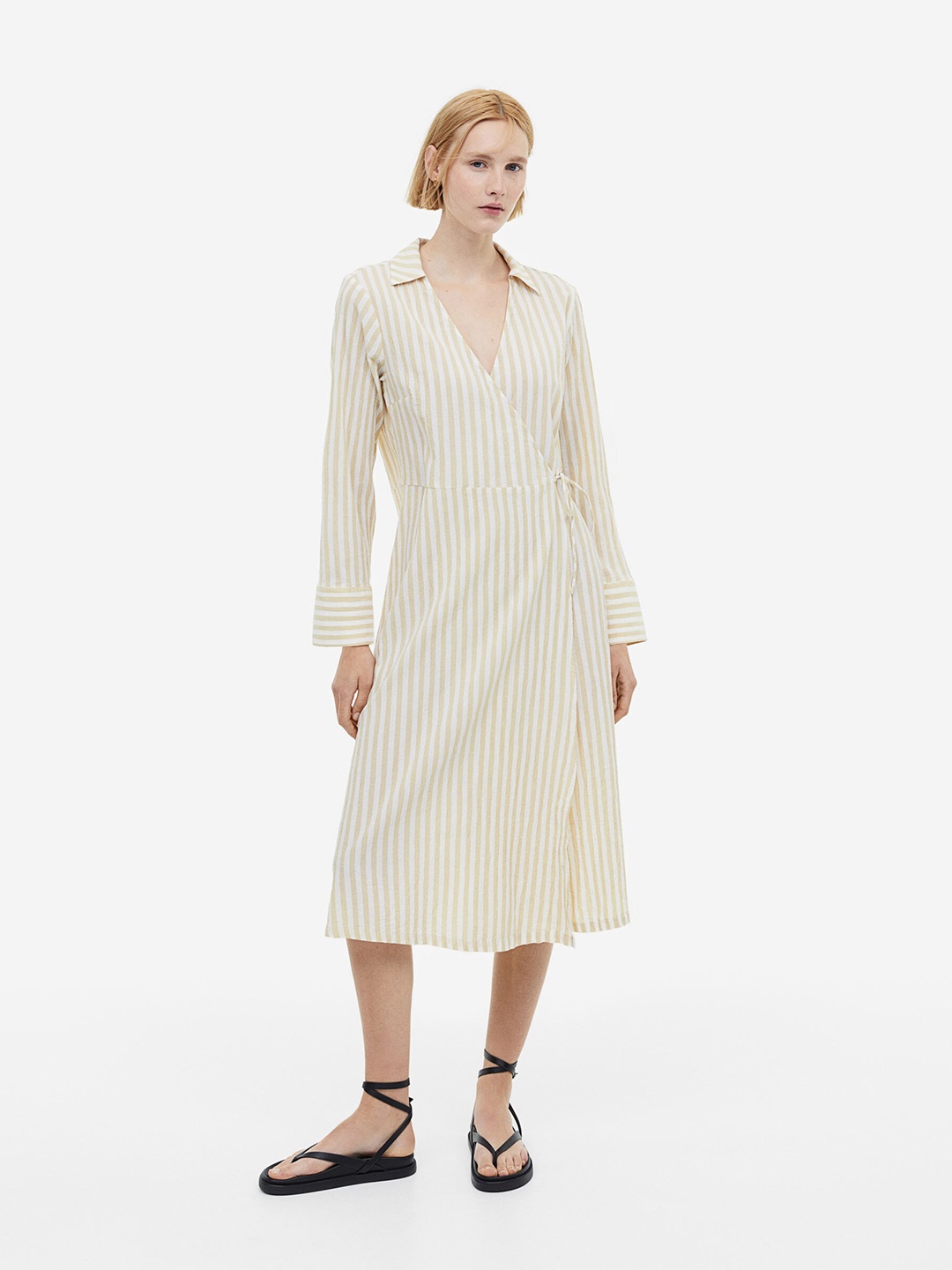 

H&M Pure Cotton Wrapover Shirt Dress, Beige