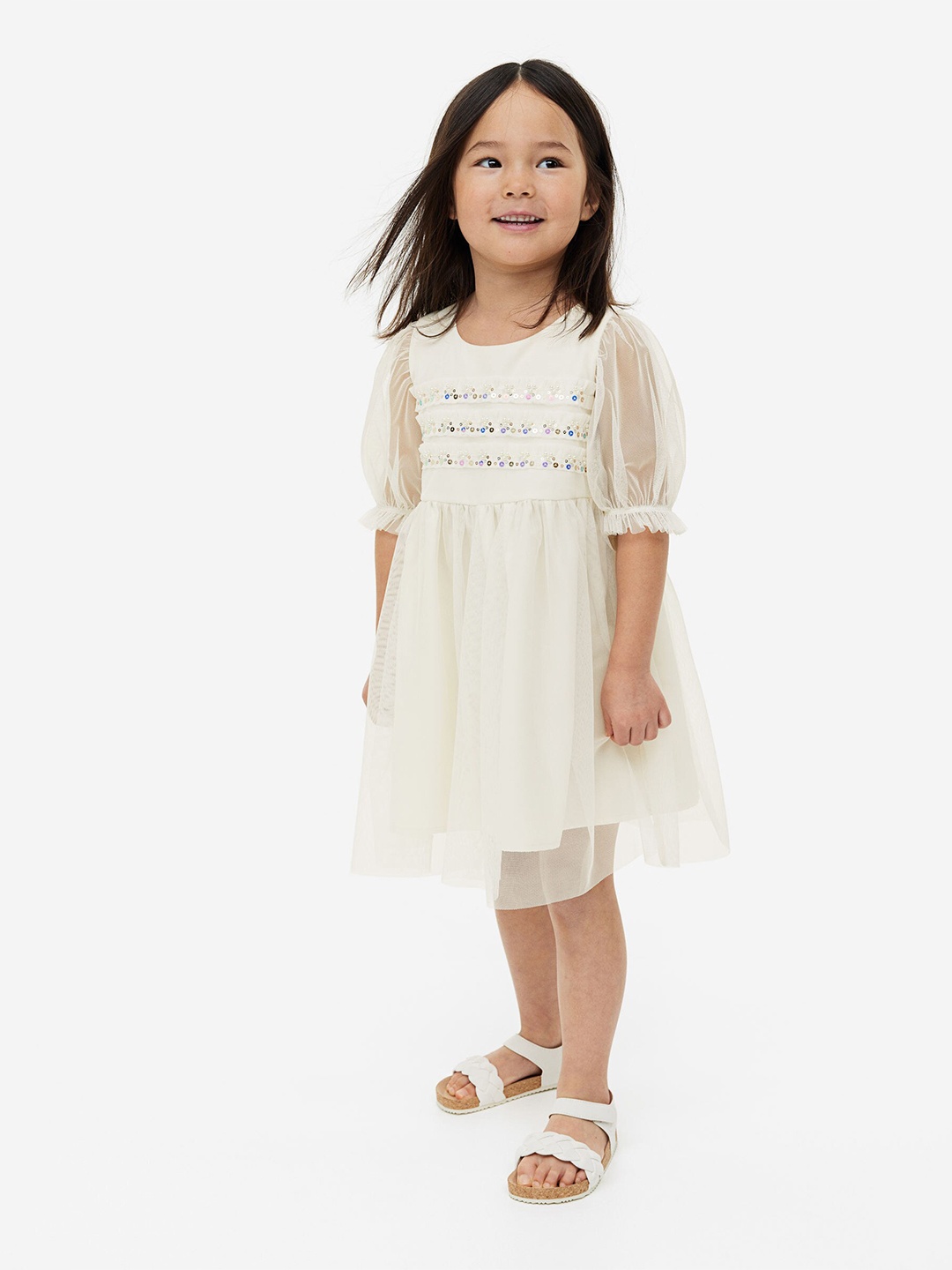 

H&M Girls Embellished Tulle Dress, White