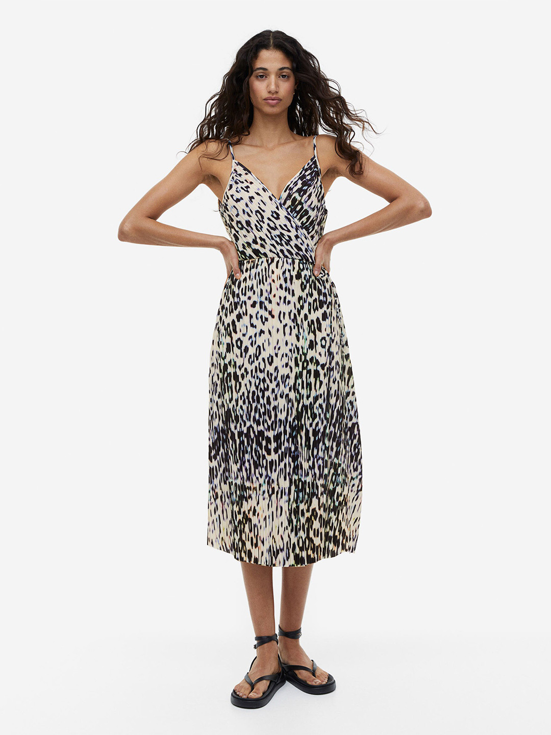 

H&M Pleated Wrapover Dress, Beige