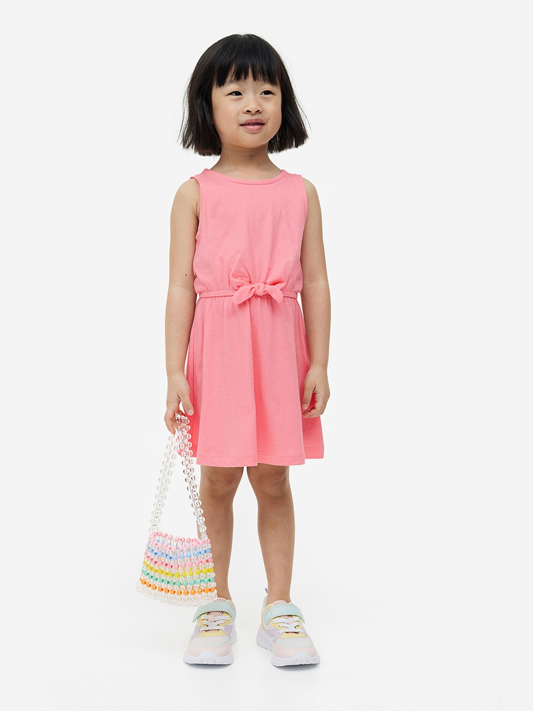 

H&M Girls Pure Cotton Tie-Detail Dress, Pink