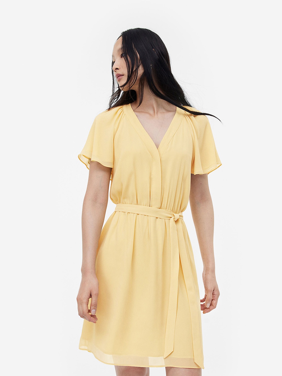 

H&M V-neck Chiffon Dress, Yellow