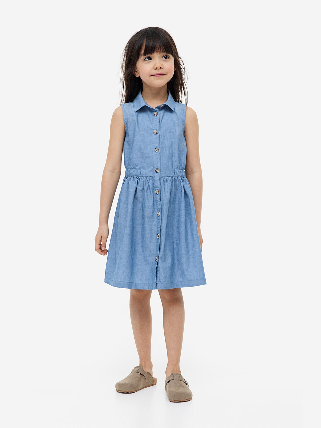 

H&M Girls Pure Cotton Shirt Dress, Blue