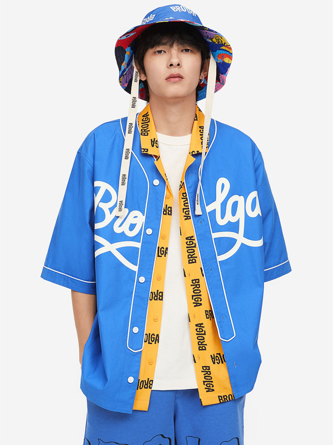 

H&M Printed Pure Cotton Baseball Shirt, Blue