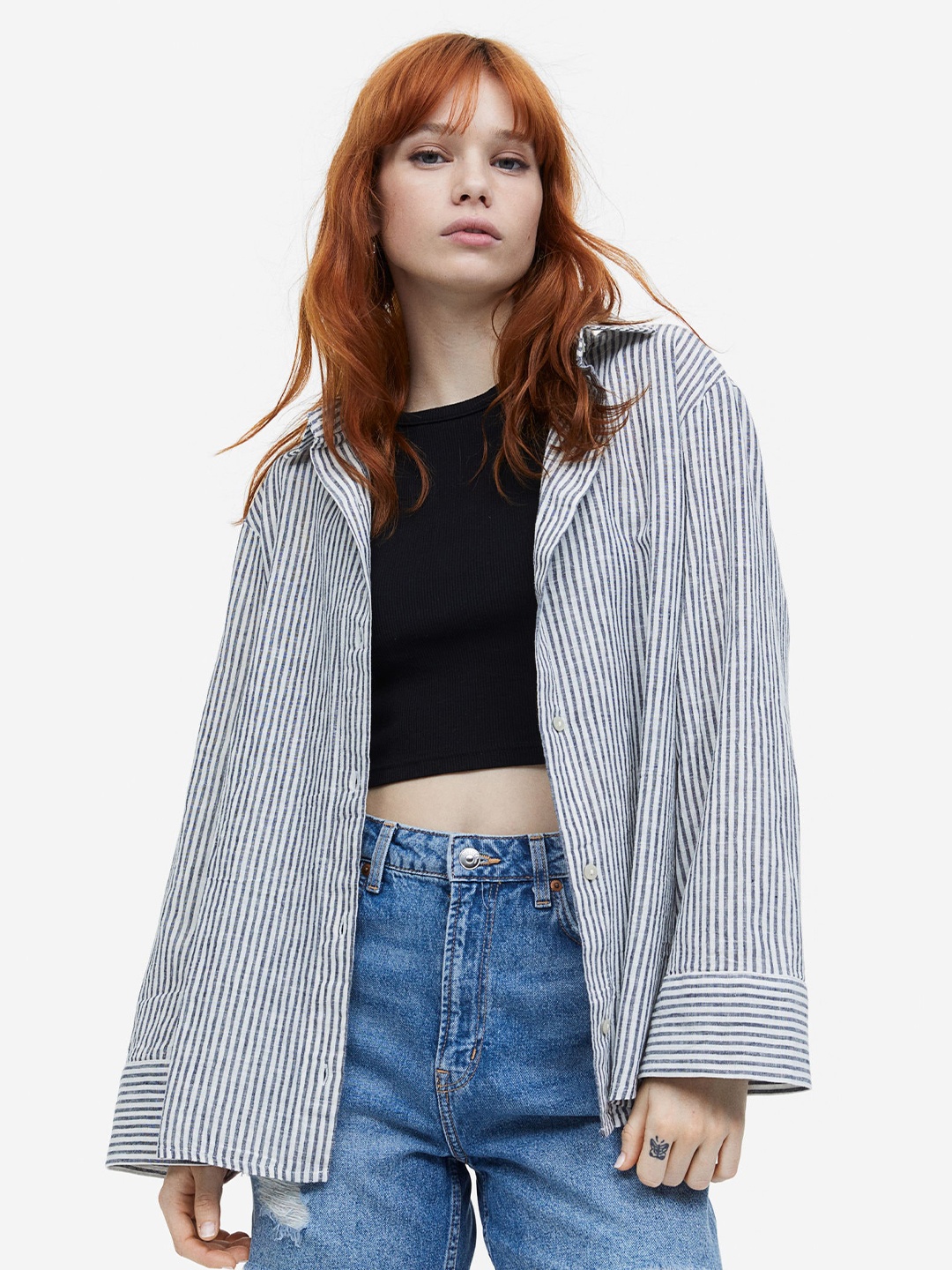

H&M Linen-Blend Shirt, Black