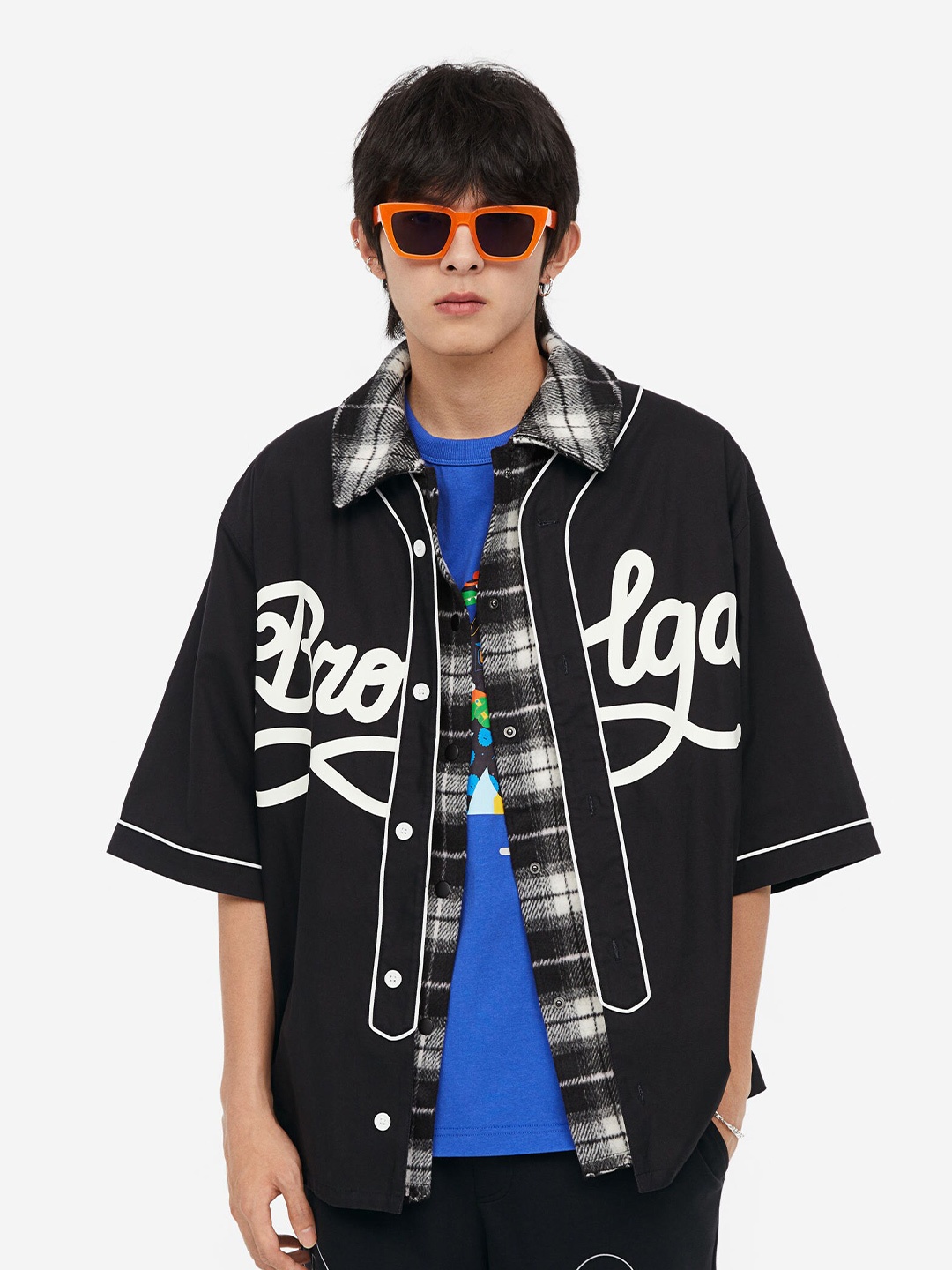 

H&M Printed Baseball Shirt, Black