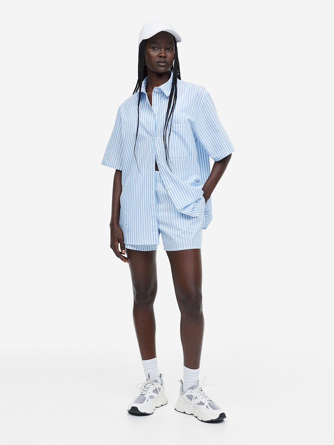 

H&M Short-Sleeved Linen-Blend Shirt, Blue