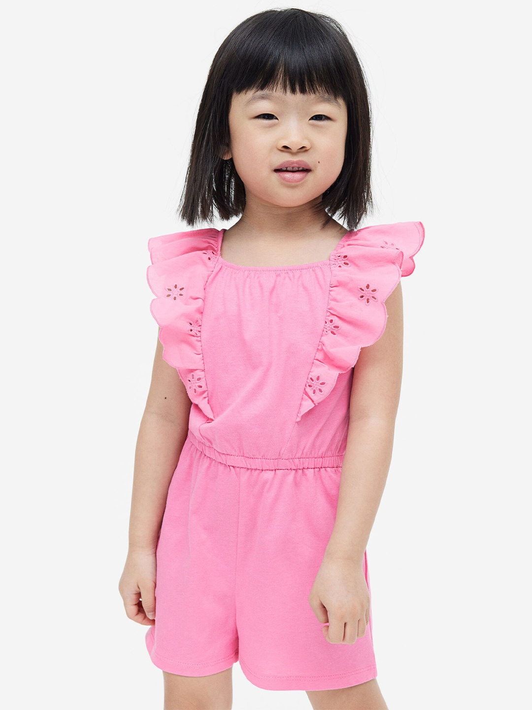 

H&M Girls Flounce-Trimmed Pure Cotton Jumpsuit, Pink