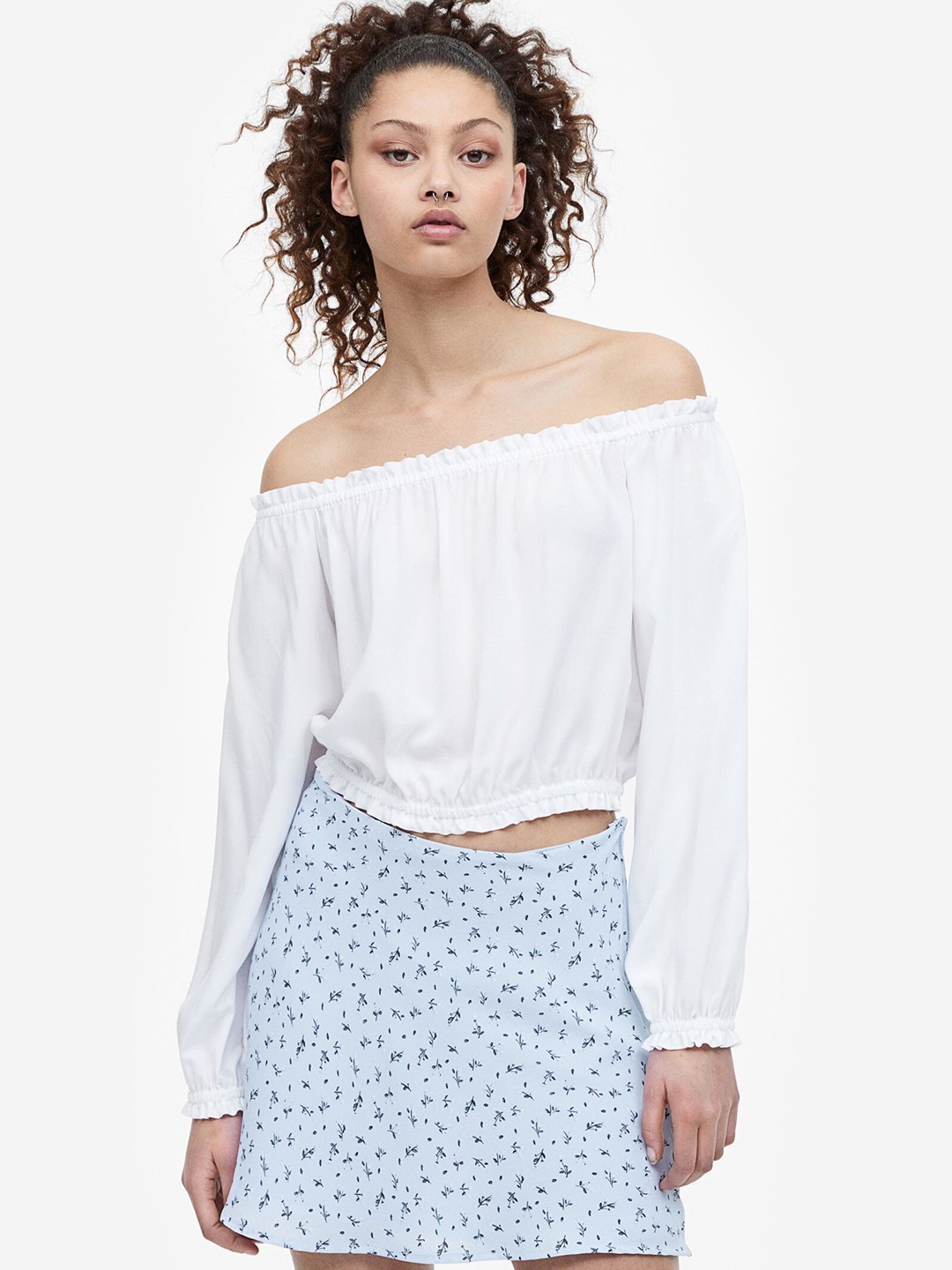 

H&M Patterned A-Line Skirt, Blue