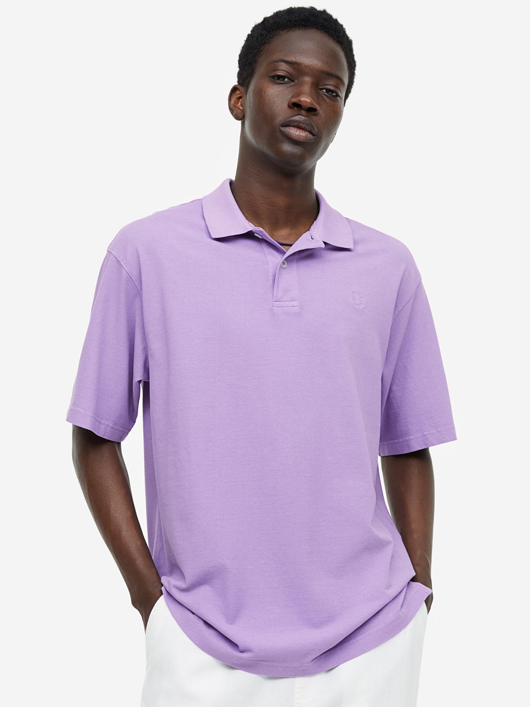 

H&M Relaxed Fit Pure Cotton Polo Shirt, Purple