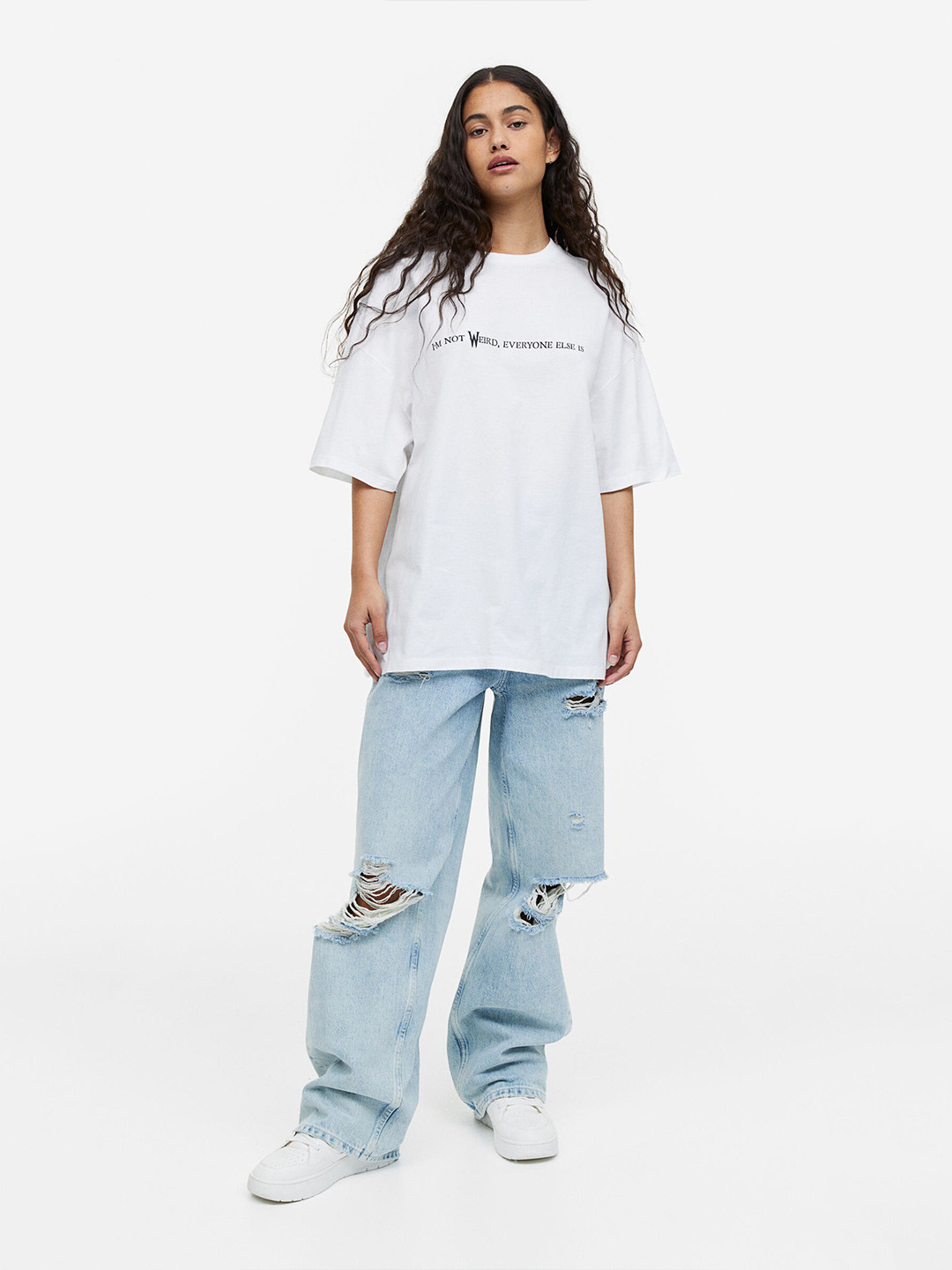 

H&M Oversized Printed Pure Cotton T-Shirt, White