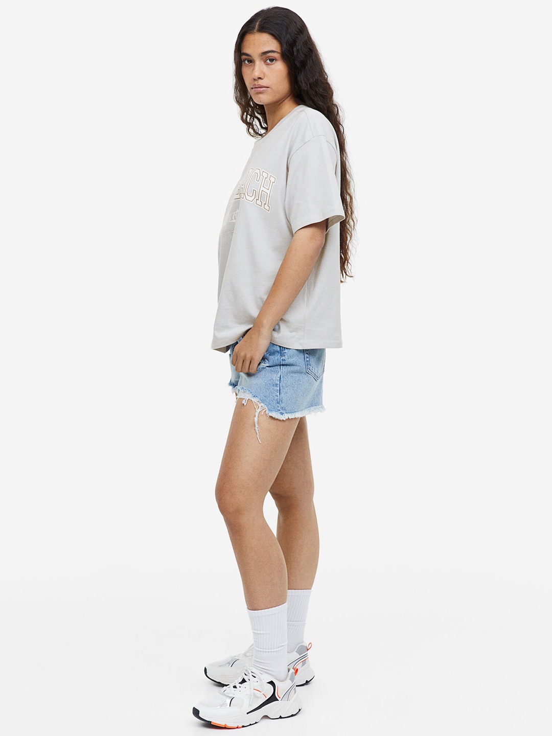 

H&M Oversized Printed Pure Cotton T-shirt, Grey