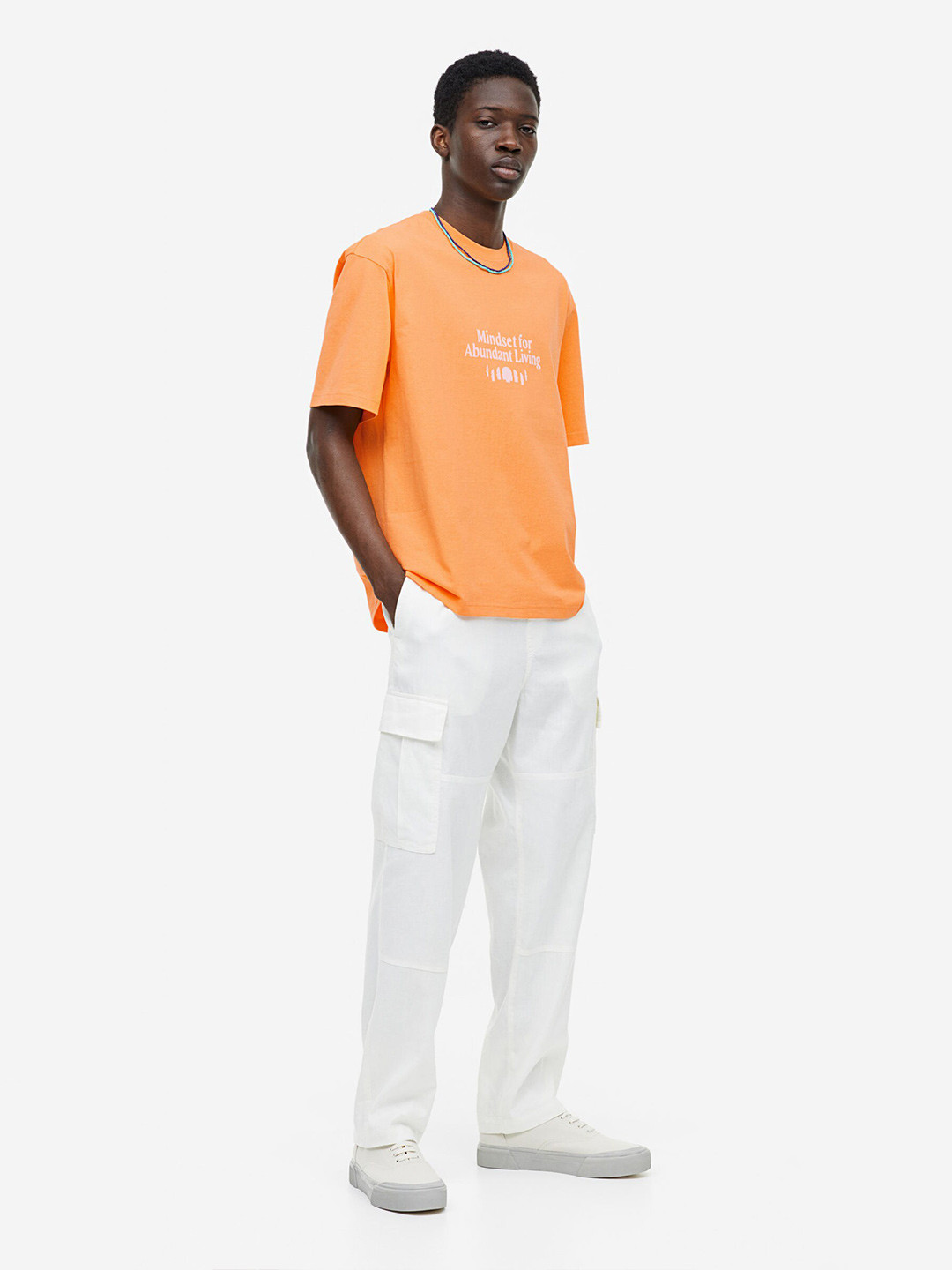 

H&M Relaxed Fit Printed Pure Cotton T-Shirt, Orange