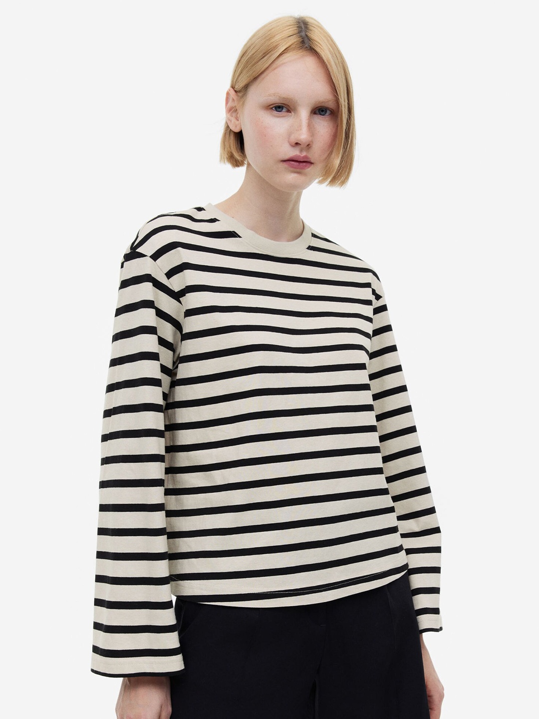 

H&M Long-Sleeved Cotton Jersey Top, Beige