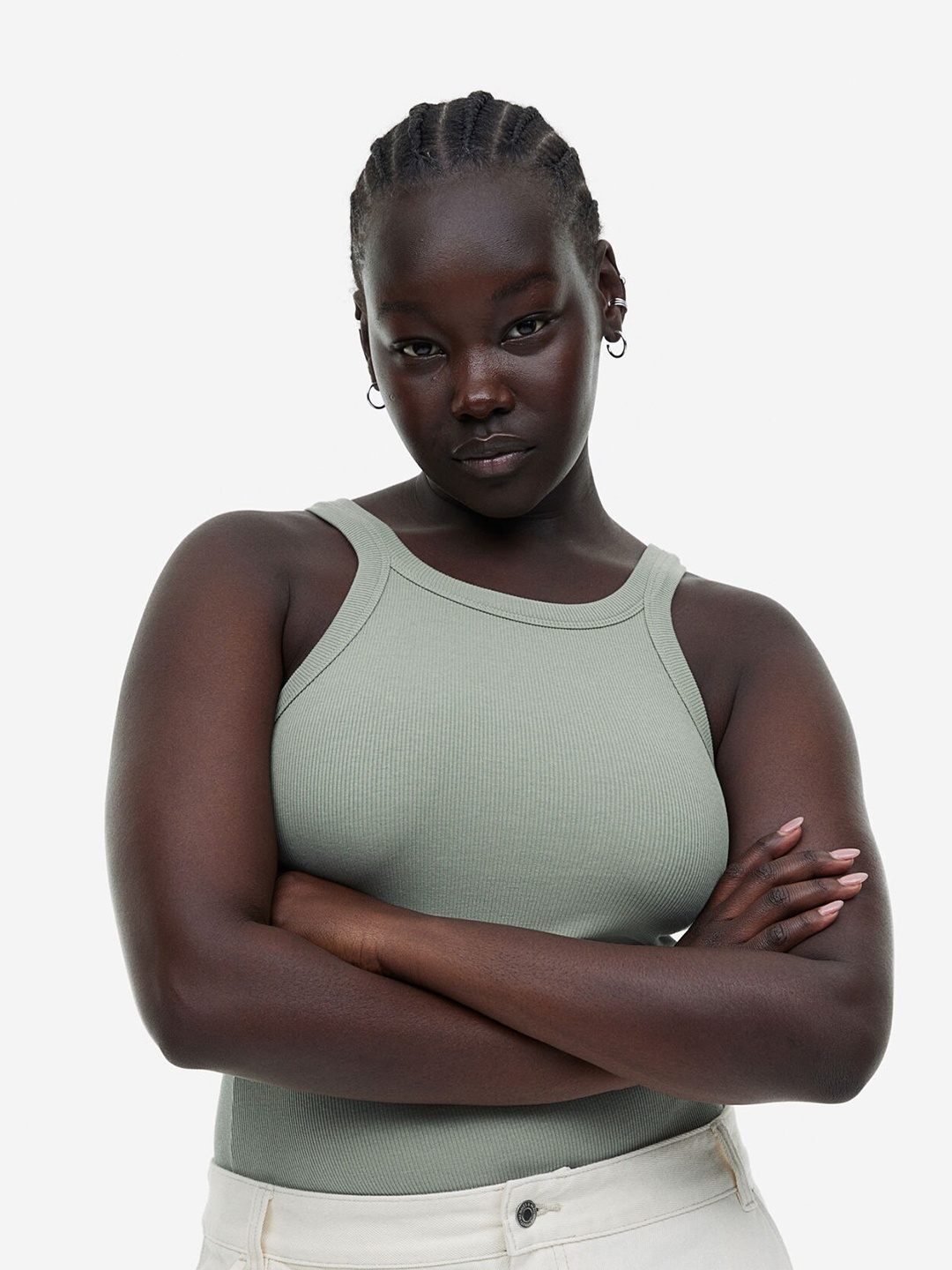 

H&M Ribbed Vest Top, Green