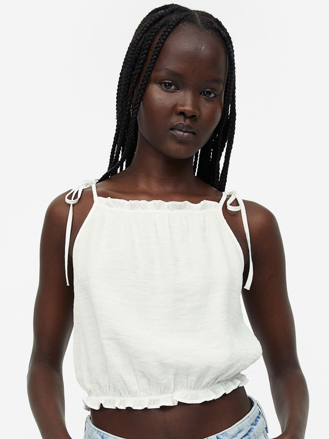 

H&M Tie-Strap Frill-Trimmed Top, White