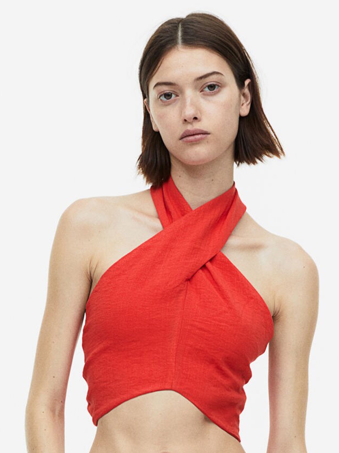

H&M Cropped Halterneck Top, Red