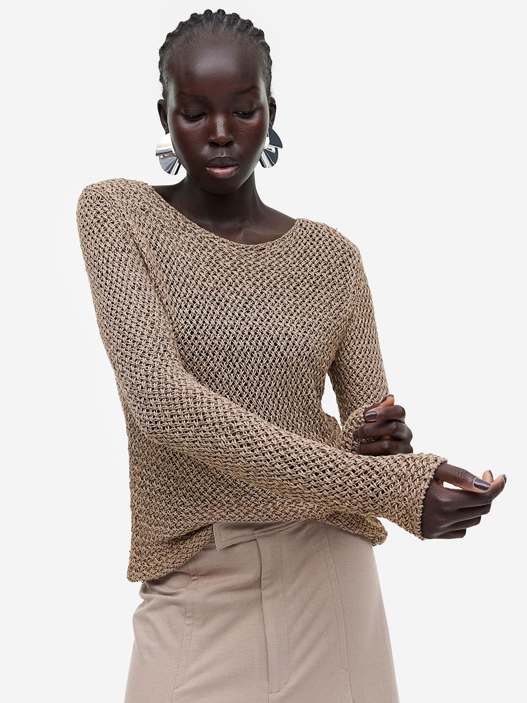 

H&M Textured-Knit Top, Beige