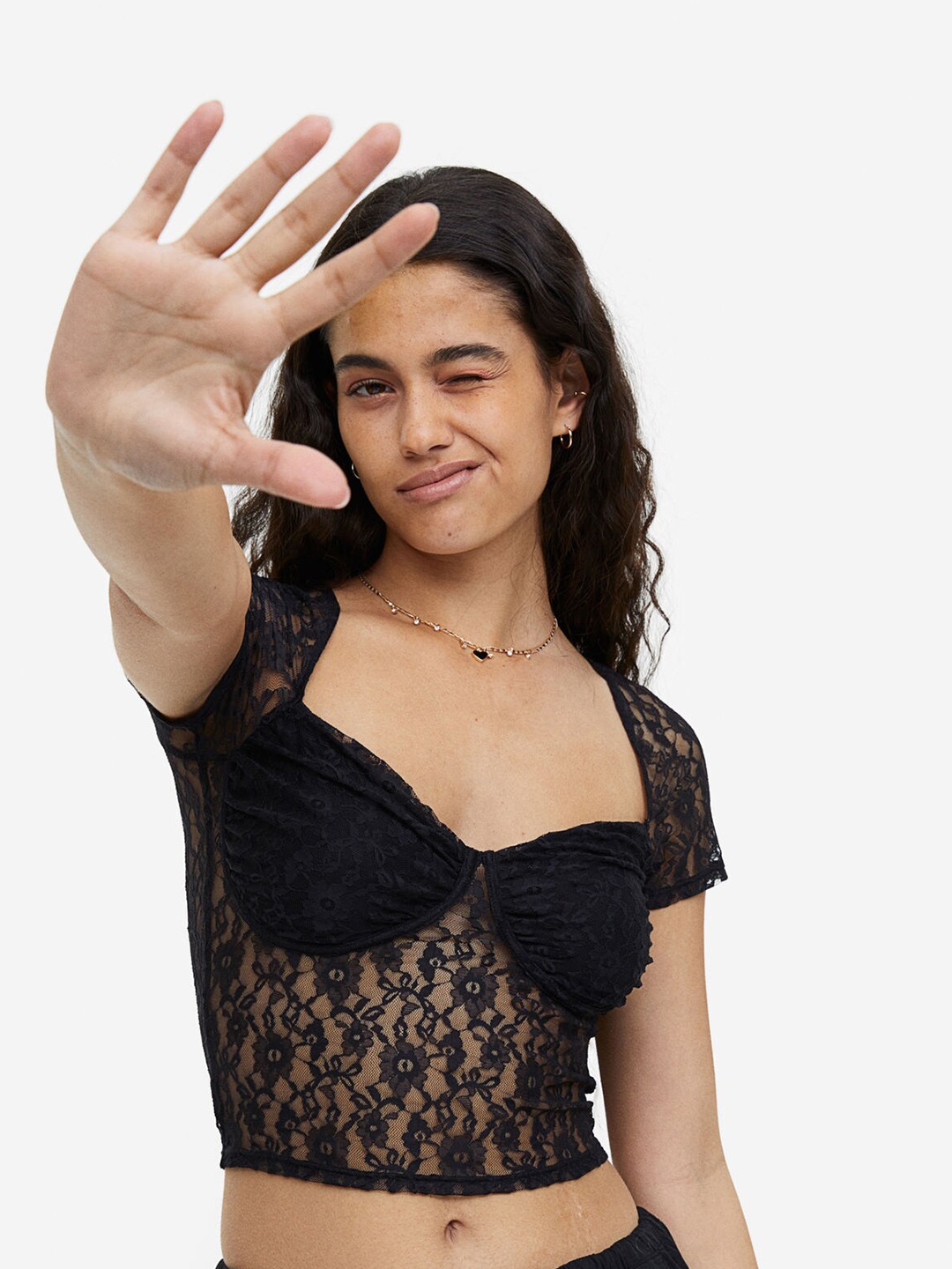 

H&M Gathered Bustier Top, Black