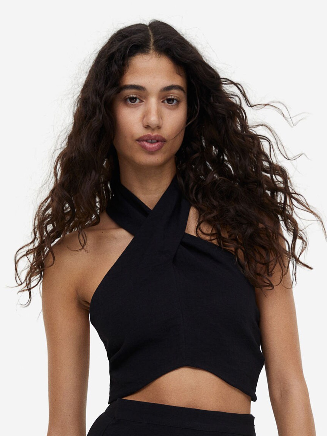 

H&M Cropped Halterneck Top, Black