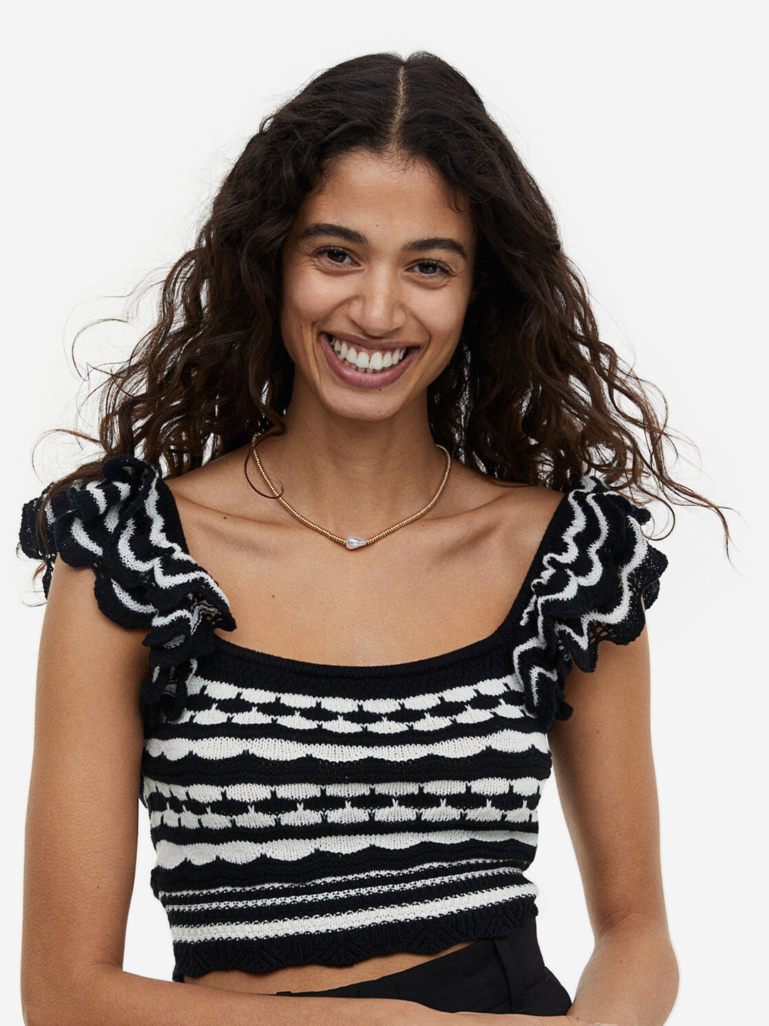 

H&M Crochet-Look Cropped Top, Black