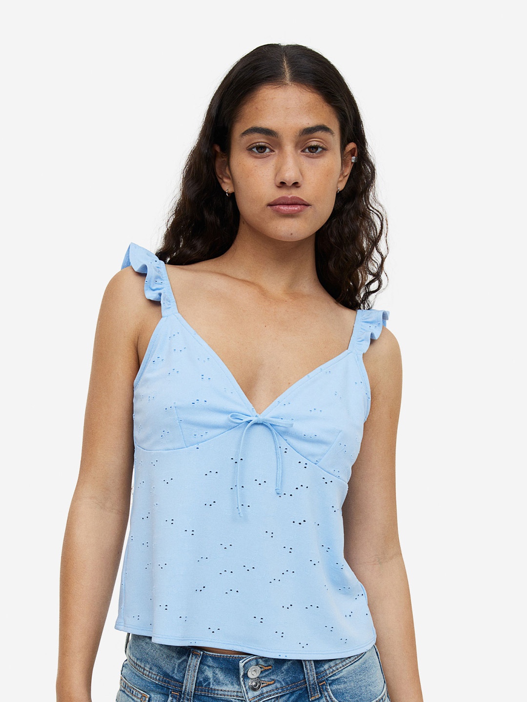 

H&M Tie-Detail Jersey Top, Blue