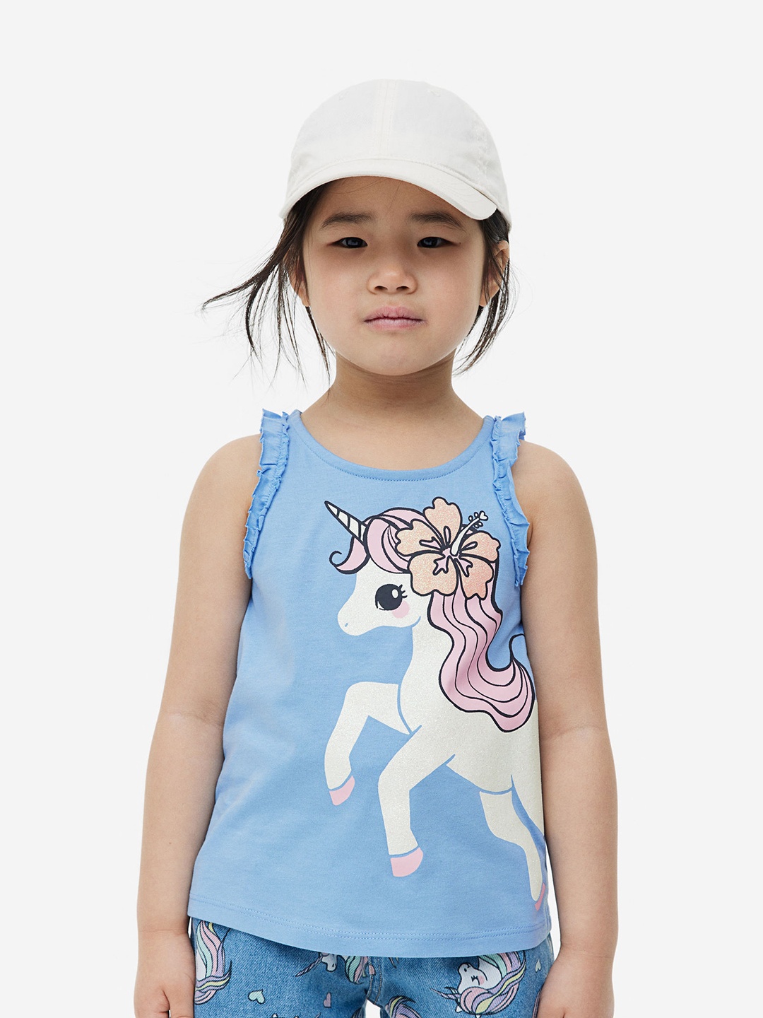 

H&M Girls Frill-Trimmed Vest Top, Blue