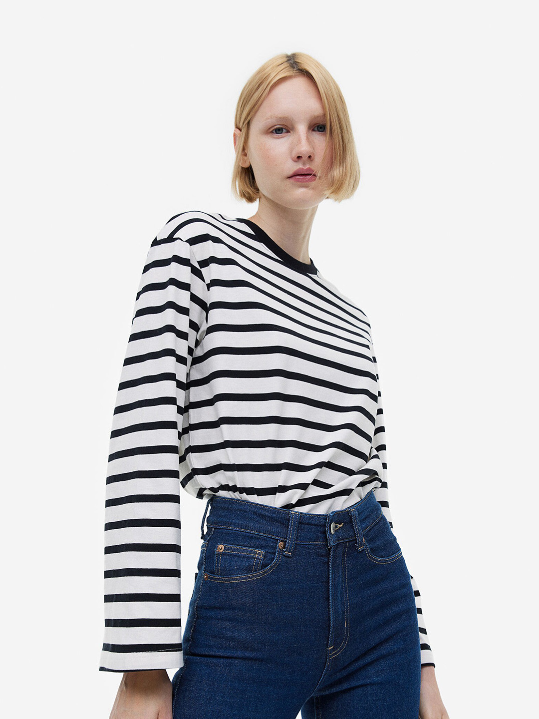 

H&M Pure Cotton Long-Sleeved Jersey Top, Black