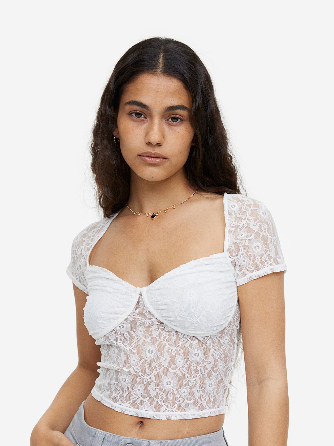 

H&M Gathered Bustier Top, White