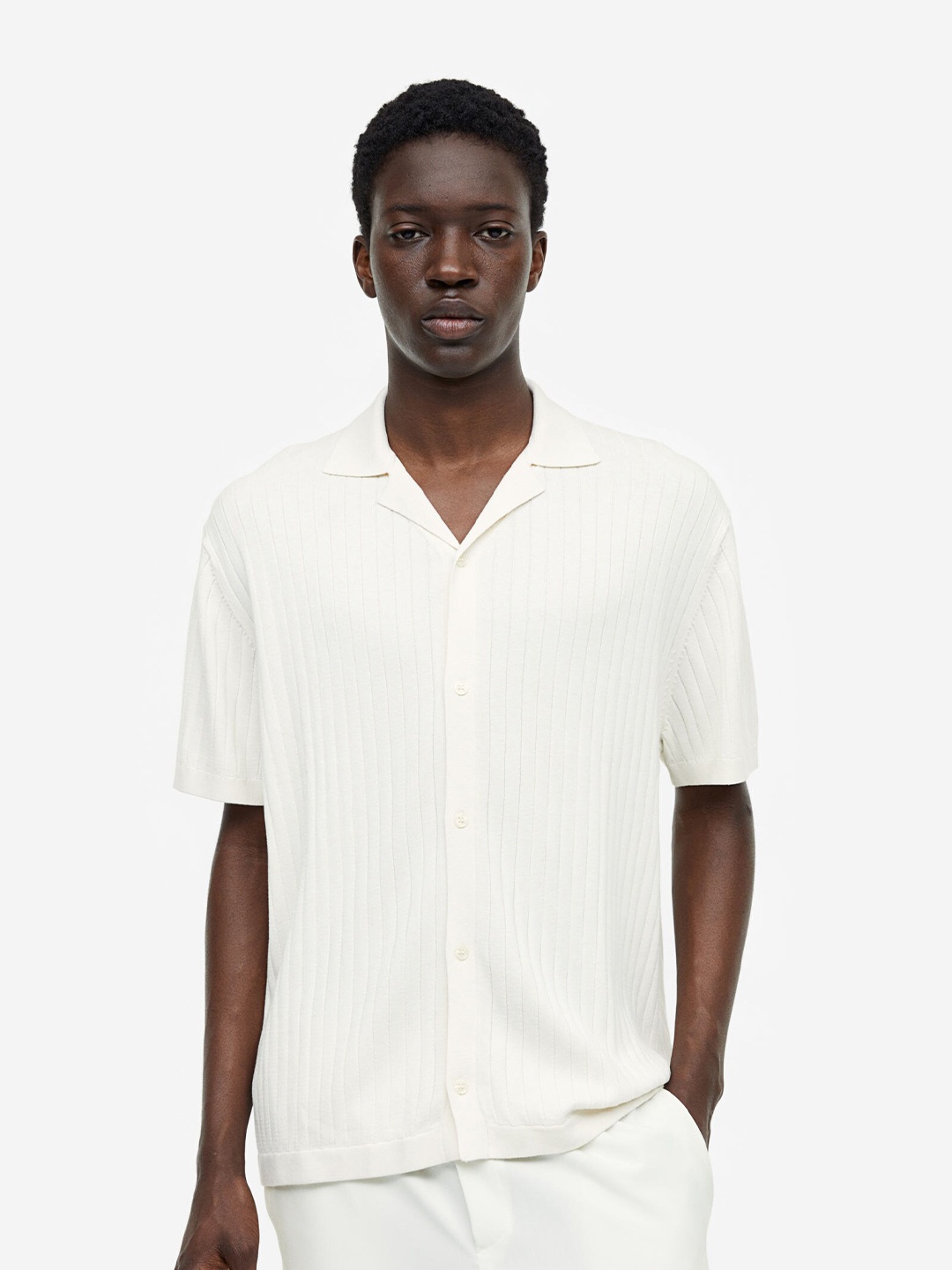 

H&M Regular Fit Rib-knit Polo Shirt, White
