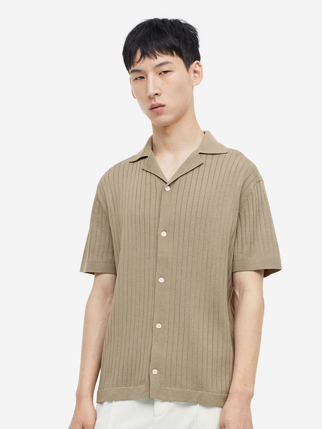 

H&M Men Regular-Fit Rib-Knit Polo Shirt, Olive