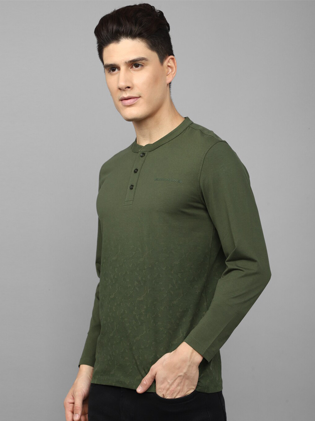 

Louis Philippe Henley Neck Long Sleeves Slim Fit T-shirt, Olive