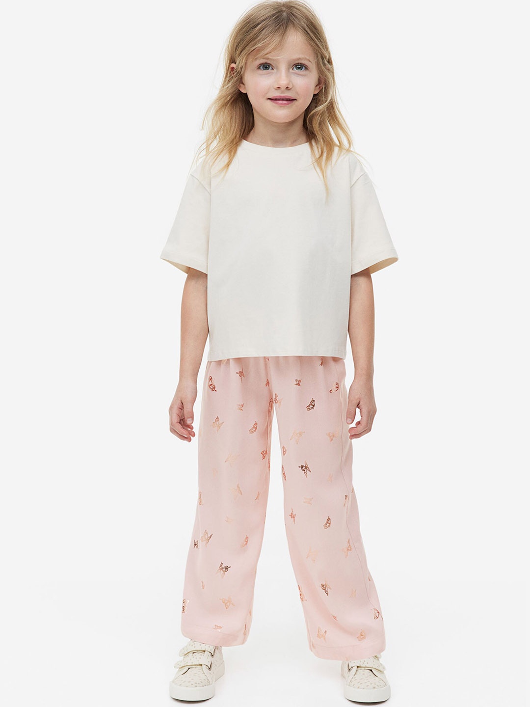 

H&M Girls Wide Pull-On Trousers, Pink